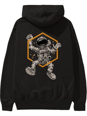 Ankhises Astrofun Arka Baskılı Siyah Oversize Kapüşonlu Sweatshirt Erkek Kadın