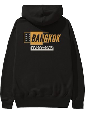 Ankhises Bangkok Arka Baskılı Siyah Oversize Kapüşonlu Sweatshirt Erkek Kadın