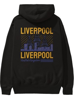 Ankhises Liverpool Arka Baskılı Siyah Oversize Kapüşonlu Sweatshirt Erkek Kadın