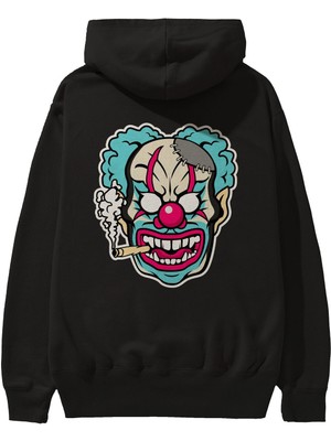 Ankhises Clown Beast Arka Baskılı Siyah Oversize Kapüşonlu Sweatshirt Erkek Kadın