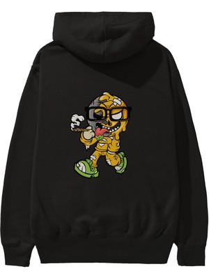 Ankhises Eyeball Smoker Arka Baskılı Siyah Oversize Kapüşonlu Sweatshirt Erkek Kadın