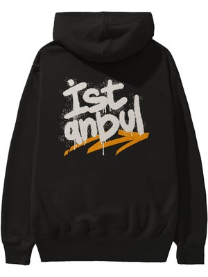 Ankhises Istanbul Yazılı Arka Baskılı Siyah Oversize Kapüşonlu Sweatshirt Erkek Kadın