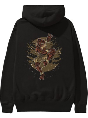 Ankhises Dhalsım Arka Baskılı Siyah Oversize Kapüşonlu Sweatshirt Erkek Kadın