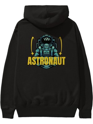 Ankhises Astronaut Arka Baskılı Siyah Oversize Kapüşonlu Sweatshirt Erkek Kadın