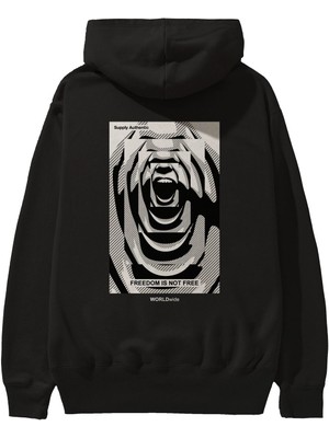 Ankhises Freedom Is Not Free 2 Arka Baskılı Siyah Oversize Kapüşonlu Sweatshirt Erkek Kadın