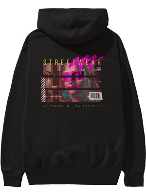 Ankhises Futuristic Streetwear 2 Arka Baskılı Siyah Oversize Kapüşonlu Sweatshirt Erkek Kadın