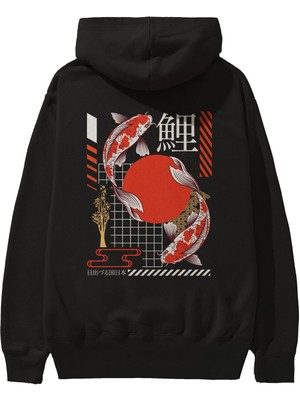 Ankhises Japanese Streetwear Arka Baskılı Siyah Oversize Kapüşonlu Sweatshirt Erkek Kadın