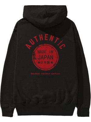 Ankhises Authentic Japan Style Arka Baskılı Siyah Oversize Kapüşonlu Sweatshirt Erkek Kadın