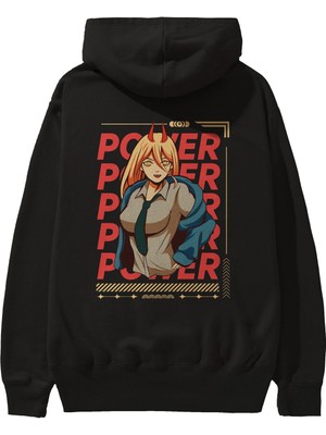 Ankhises Power Arka Baskılı Siyah Oversize Kapüşonlu Sweatshirt Erkek Kadın