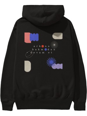 Ankhises Arkana Bakmadan Devam Yazılı Arka Baskılı Siyah Oversize Kapüşonlu Sweatshirt Erkek Kadın