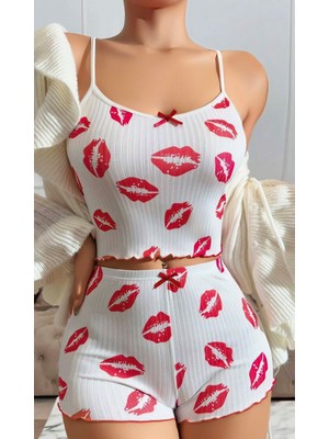 Kıss Me 5021 Likralı Şortlu Gecelik Takımı L-Xl