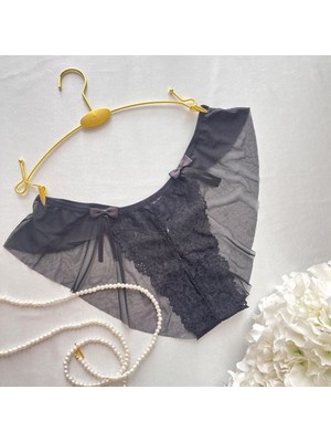 Dantel ve Tül Detaylı Fırfırlı Bikini Külot - Siyah 38-40 B