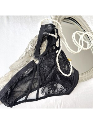 Arkası Ip ve Dantel Detaylı Bikini Külot - Siyah 38-40 B