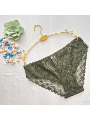 Tül ve Dantel Detaylı Bikini Külot - Yeşil 38-40 B