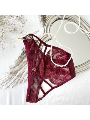 Arkası Ip ve Dantel Detaylı Bikini Külot - Bordo 38-40 B