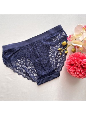 Dantelli ve Lazer Kesim Bikini Model Külot - Lacivert 38-40 B