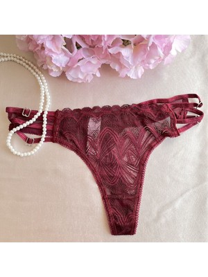 Yanları Bantlı Dantel Tanga - Bordo 38-40 B
