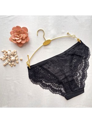 Tül ve Dantel Detaylı Bikini Külot - Siyah 38-40 B