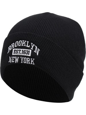 Pissos Brooklyn Nakışlı Bere 3'lü Paket Kışlık Katlamalı Trend Şapka