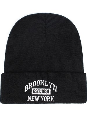 Pissos Brooklyn Nakışlı Bere 3'lü Paket Kışlık Katlamalı Trend Şapka