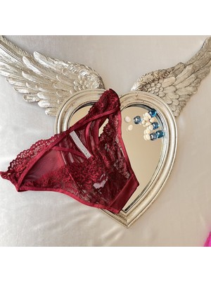 Dantelli ve Bant Detaylı Bikini Model Külot -Bordo 38-40 B