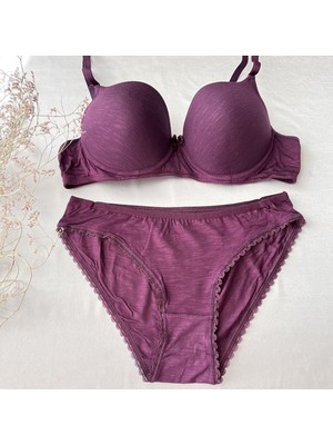 Karaz Sütyen Takım Flamlı Boş Mürdüm 90-B