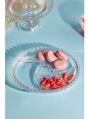 Mediterian Şık Kalp Desenli 23 Cm Servis Tabağı, Cam, BPA Free, Beyaz, 1 Parça