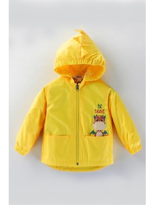 Mdm Sevimli Ejderha Kapşonlu Fermuarlı Pamuklu Astarlı Cepli Kız Erkek Bebek Yağmurluk Mont Tulum Çocuk