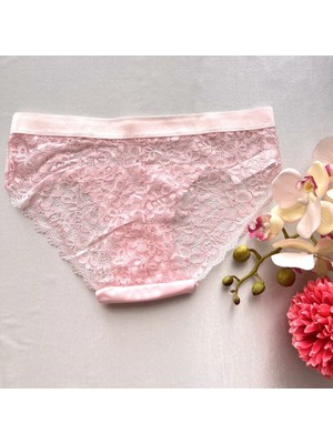 Dantelli ve Lazer Kesim Bikini Model Külot - Pembe 38-40 B