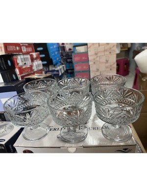 Mediterian 6'lı şeffaf cam kase seti, dondurma ve sunum için ideal, 100-249 ml