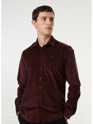 Fabrika Comfort Regular Fit Gömlek Yaka Çizgili Bordo Erkek Gömlek FC4WM-GML 2594