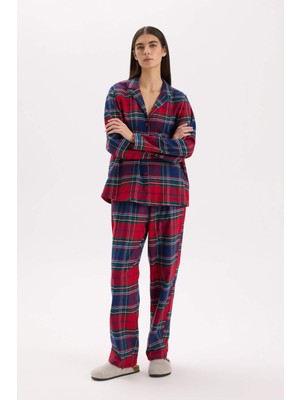 DeFacto Fall in Love Pijama Takımı Kareli Flanel Uzun Kollu Üst Esnek Belli Uzun Alt V4015AZ24WN