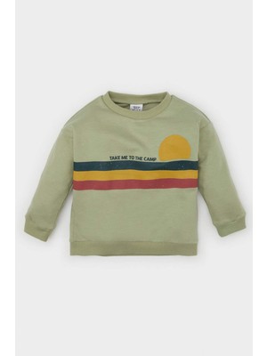 DeFacto Erkek Bebek Bisiklet Yaka Doğa Baskılı İçi Yumuşak Tüylü Sweatshirt D1262A524AU