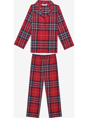 Penti Pamuklu Uniseks Çocuk Red Plaid Fam Kırmızı Gömlek Pijama Takımı