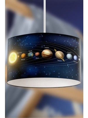 Mediterian Renkli Uzay Desenli Çocuk Sarkıt Avize, Eğlenceli ve Şık Aydınlatma Seçeneği