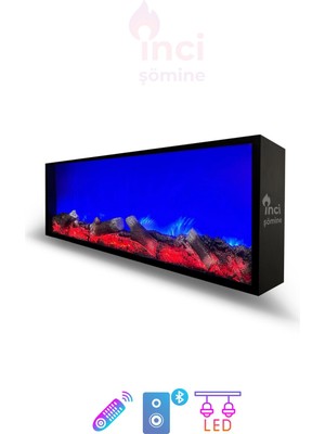 Nidage Kumandalı Dekoratif Şömine - 120X35X15 cm - Elektrikli, Bluetooth, Hoparlör ve Farklı Renk Modu