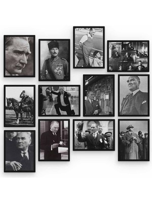 Modern Mustafa Kemal Atatürk 12 Parça Ahşap Mdf Tablo Çerçevesiz Çok Renkli Mdf 11-20