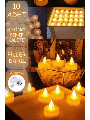 Nidage Kokusuz LED Mum 10 Adet Ledli Mum Model Işıklı Tealight Mum Pilli 10 Beyaz Ylang Ylang