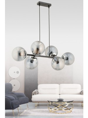 Mediterian Modern siyah sarkıt avize, 6 ampüllü, şık ve zarif tasarım, 75x75 cm.