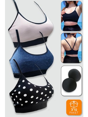 Crop 3'lü Paket Yarım Atlet Pedli Spor Sütyen (Kaplı)