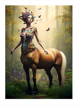 Tablomega Kelebekli Nü At Kadın Desenli Ahşap Tablo 35CM X50CM