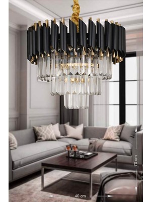 Mediterian Palmira 40'lık Kristal Taşlı Lüks Avize - (Siyah-Gold)
