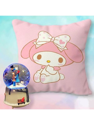 Md My Melody Yastık & Sokak Lambası Işıklı Kar Küresi