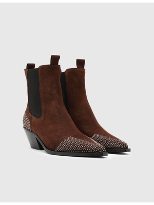 İLVİ Dixie  Süet Taşlı Kadın Kahverengi Topuklu Bot
