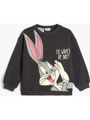 Koton Bugs Bunny Sweat Lisanslı Uzun Kollu Bisiklet Yaka Şardonlu