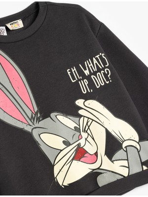 Koton Bugs Bunny Sweat Lisanslı Uzun Kollu Bisiklet Yaka Şardonlu