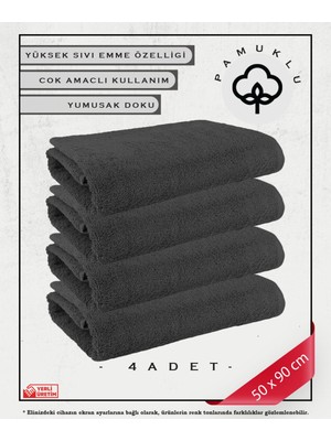 %100 Pamuk Havlu Yüz ve Fitness Havlu Seti Gri- Hassas Ciltlere Özel 4 Adet