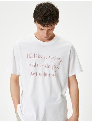 Koton Slogan Baskılı Tişört Bisiklet Yaka Kısa Kollu Pamuklu