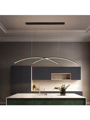 Mediterian Modern siyah yemek masası ve beyaz led avize takımı, şık ve dayanıklı metal tasarım.