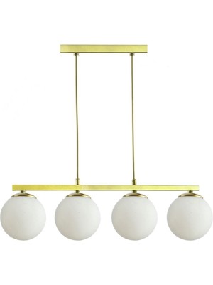 Mediterian Şık Metal Kapalı Camlı Dörtlü Avize, Zarif ve Modern Aydınlatma, 34x48 Boyut